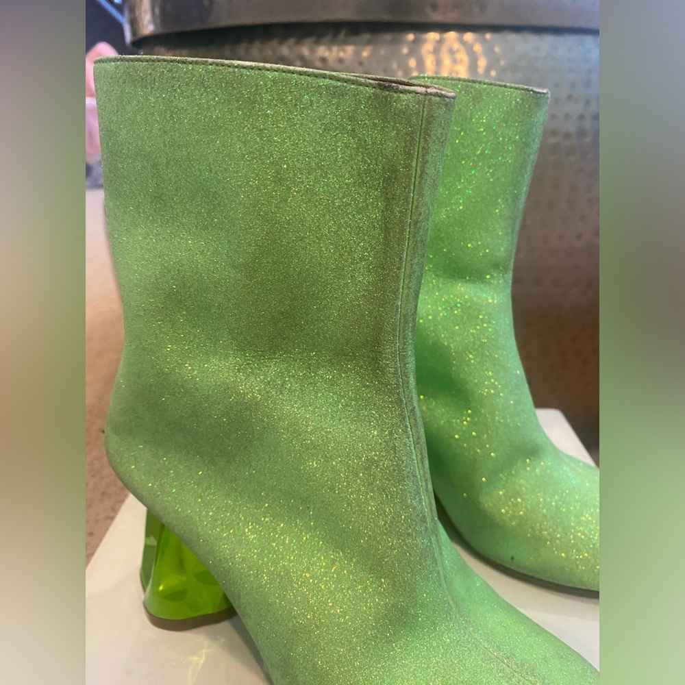 Vintage Maison Margiela Acid Green Glitter Boots w/ Tie - Picture 3 of 12